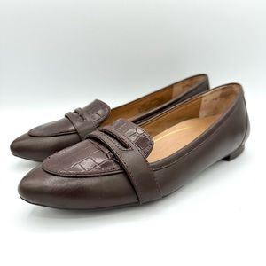 VIONIC Savannah Brown Leather Loafer Flats point toe croc embossed comfort